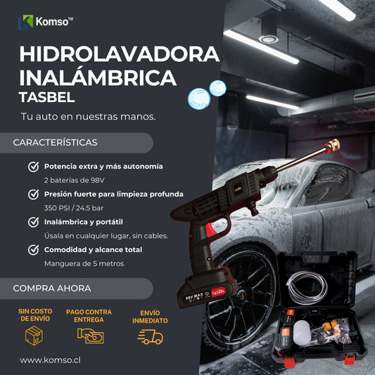 HIDROLAVADORA PORTATIL MULTIUSO CON 2 BATERIAS DE 98 V